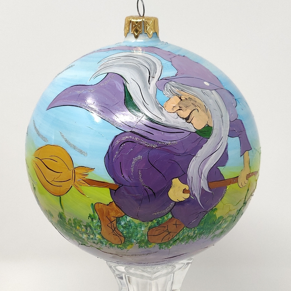 Large 5"Handmade Ball Ornament Witch on Broomstick